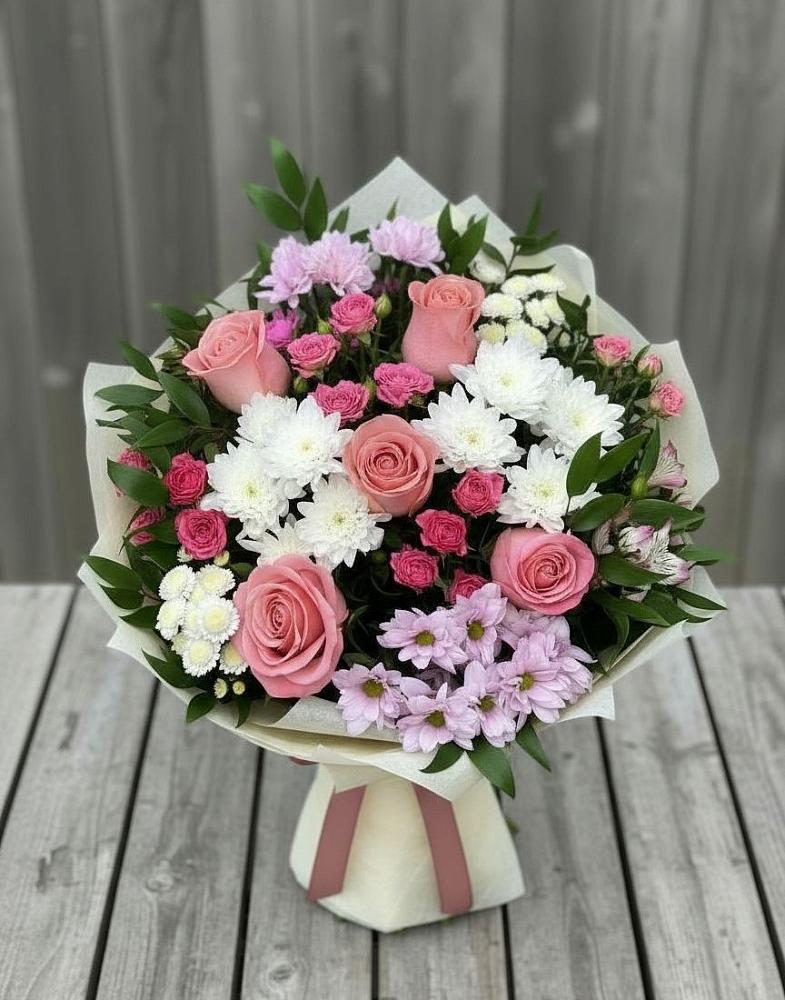 Букет цветов из: Альстромерии, Гвоздики, Розы и Хризантемы в Донское Калининградской области