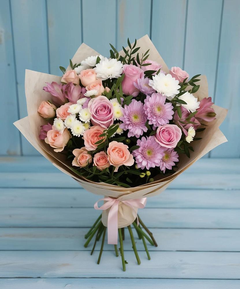 Букет цветов из: Хризантемы, Розы и Альстромерии в Донское Калининградской области