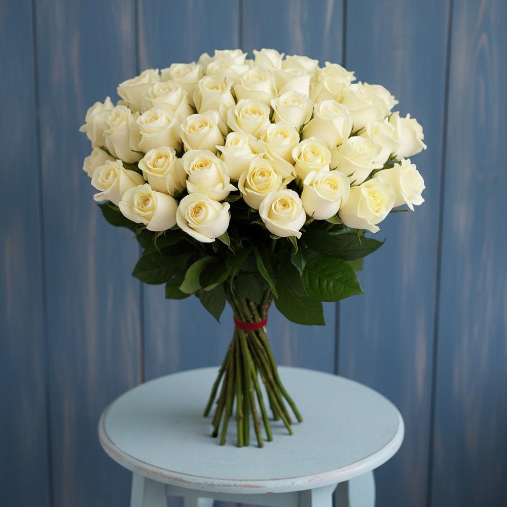 Букет 51 Белая роза Эдлесс Лав в Донское Калининградской области