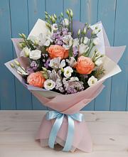 Букет цветов из:  Лизиантусы, Розы, Альстромерии и Гипсофила в Донское Калининградской области