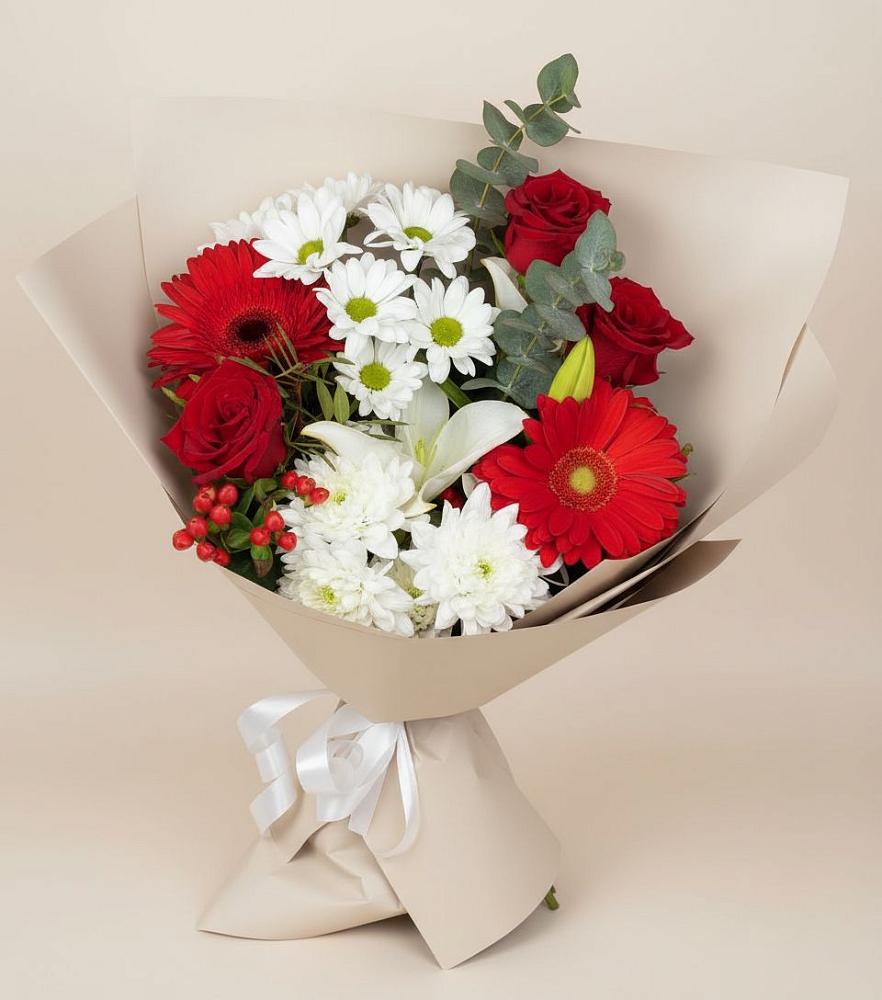Букет цветов из: Розы, Хризантемы, Герберы и Лилии в Донское Калининградской области
