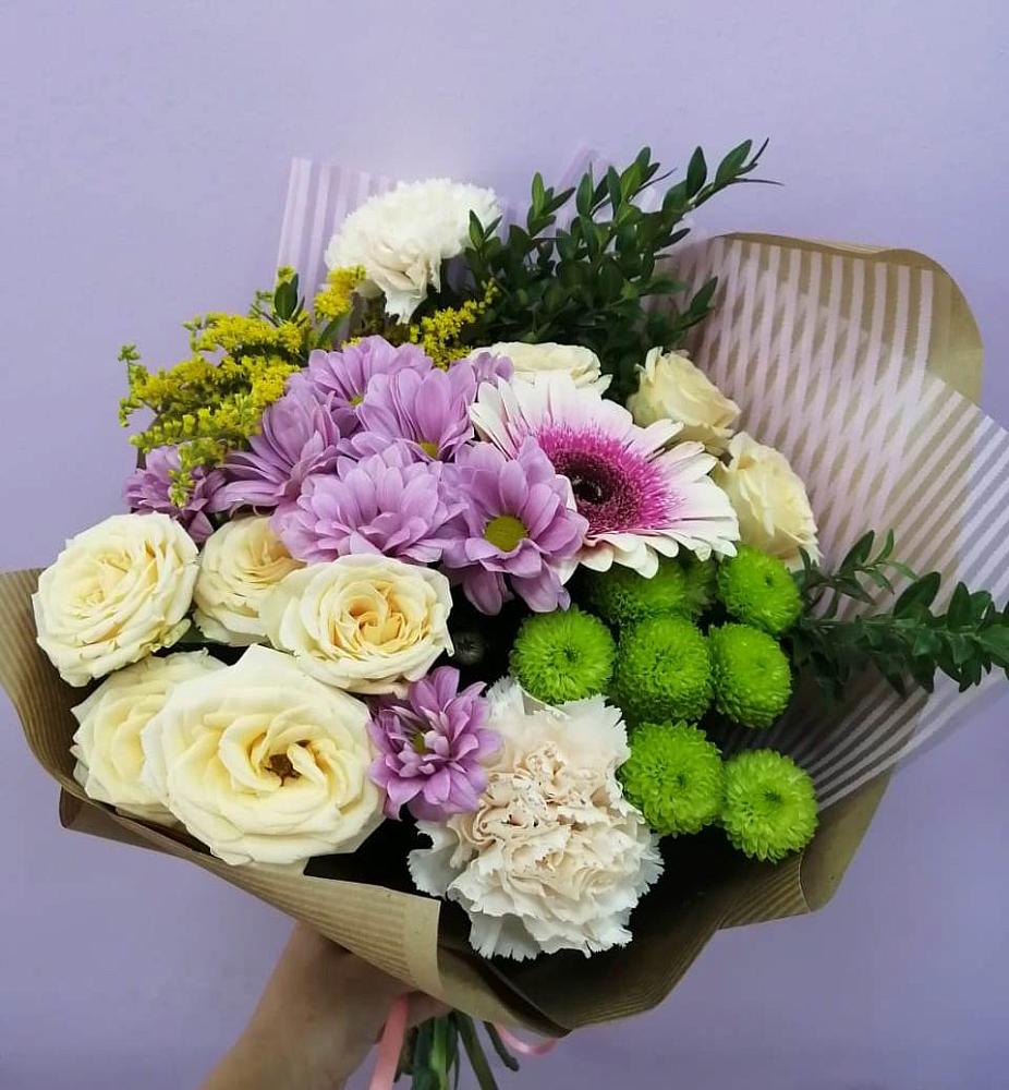 Букет цветов из: Хризантемы, Розы, Гвоздики и Герберы в Донское Калининградской области