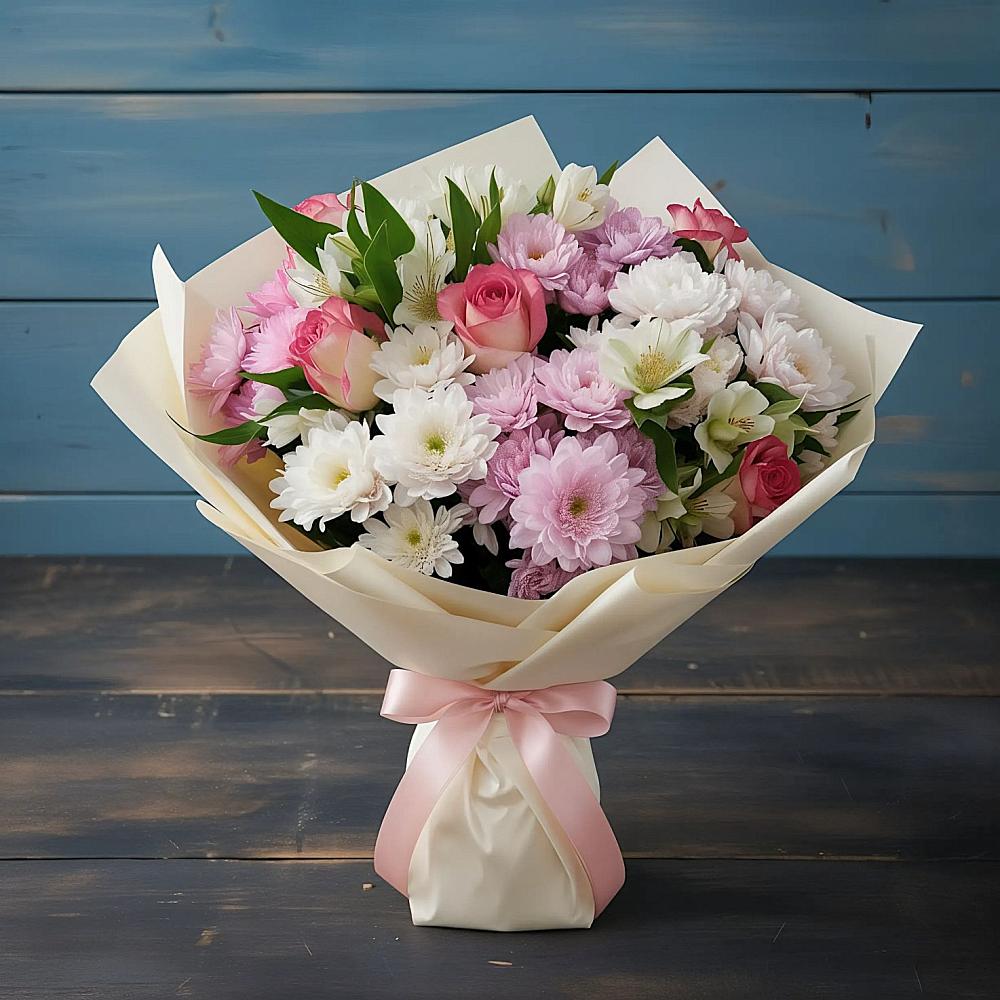 Букет цветов из: Хризантемы, Альстромерии и Розы в Донское Калининградской области